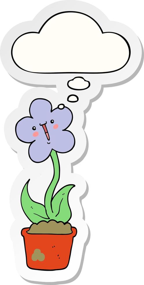 niedliche Cartoon-Blume und Gedankenblase als bedruckter Sticker vektor