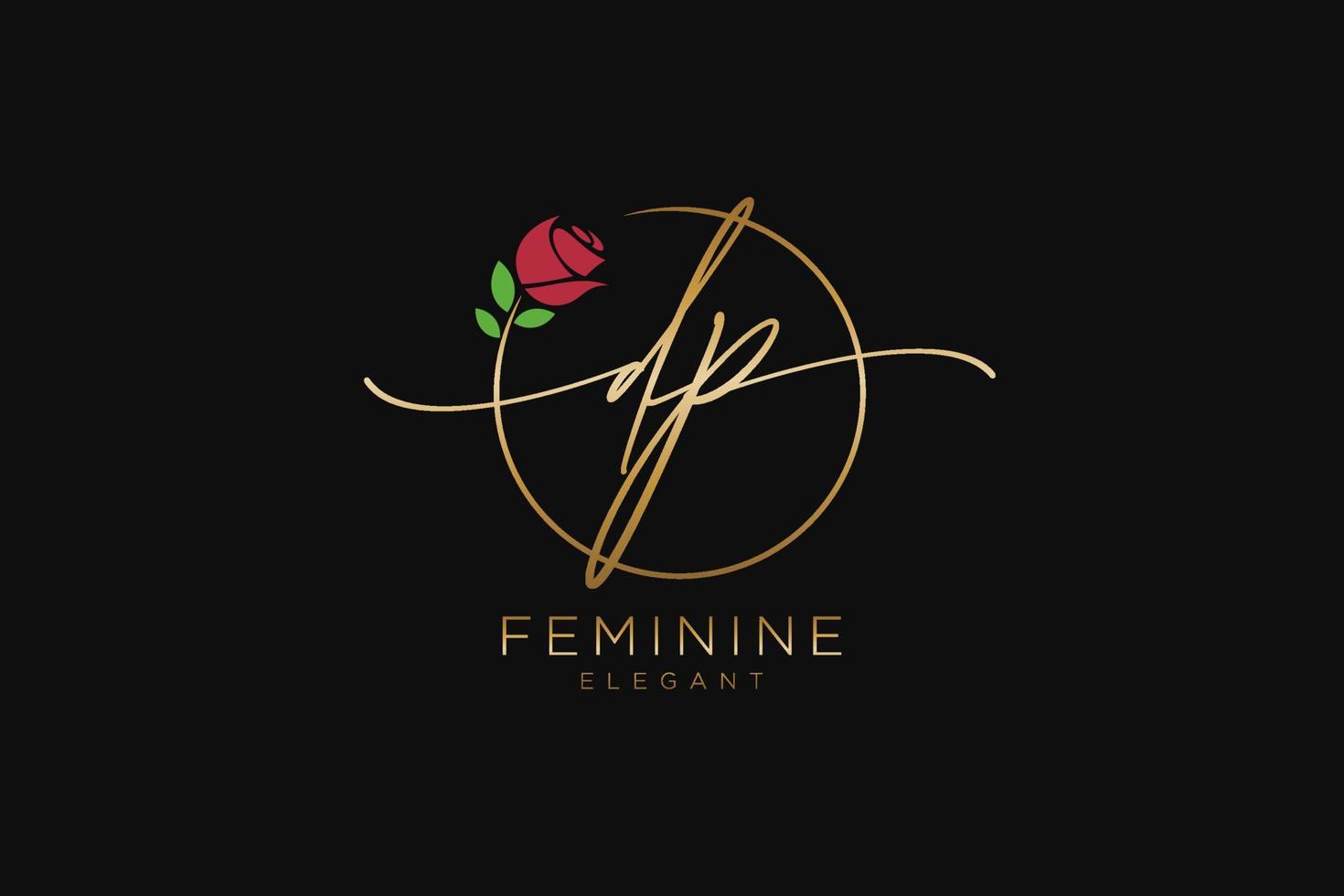 första dp feminin logotyp skönhet monogram och elegant logotyp design, handstil logotyp av första signatur, bröllop, mode, blommig och botanisk med kreativ mall. vektor