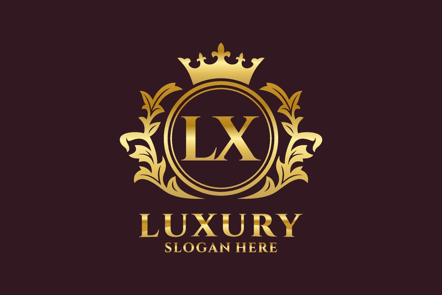 Royal Luxury Logo-Vorlage mit anfänglichem Lx-Buchstaben in Vektorgrafiken für luxuriöse Branding-Projekte und andere Vektorillustrationen. vektor