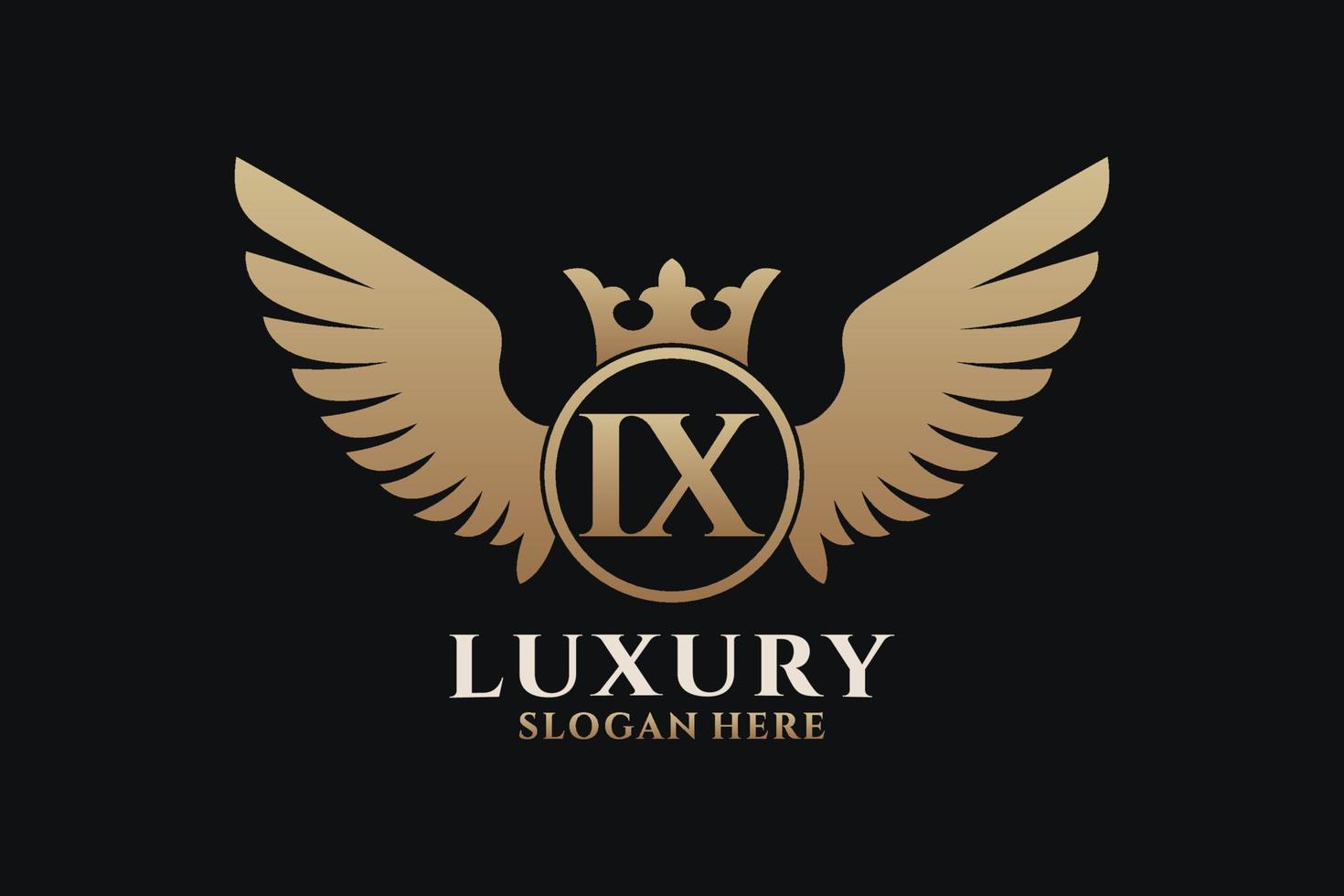 luxus königlicher flügelbuchstabe ix wappengoldfarbe logovektor, siegeslogo, wappenlogo, flügellogo, vektorlogovorlage. vektor