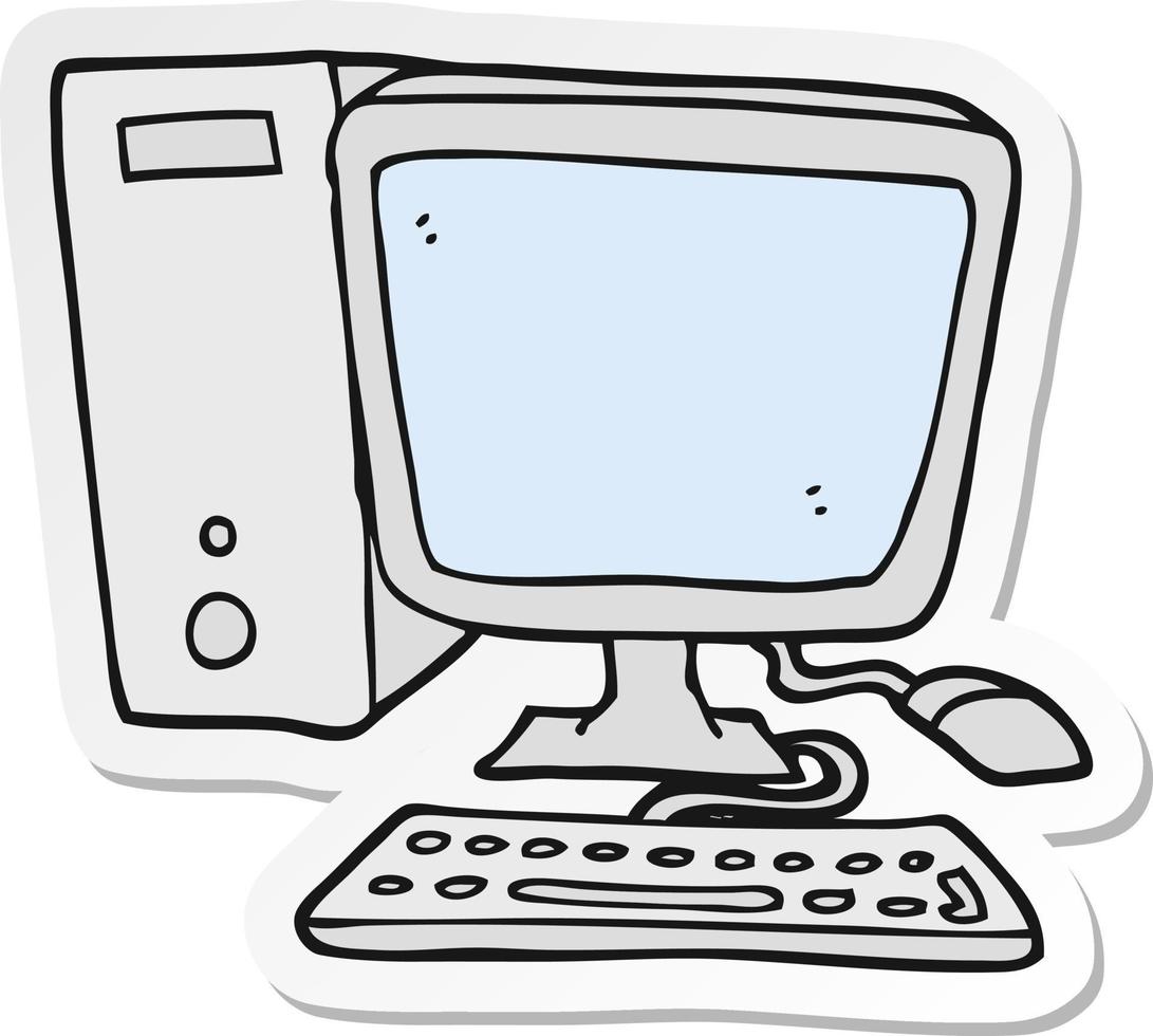 klistermärke av en tecknad serie skrivbordet dator vektor