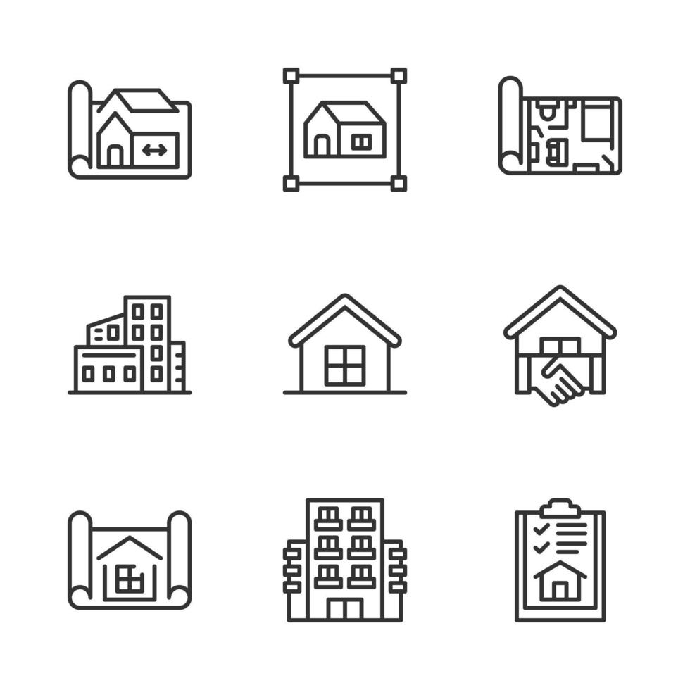 modell hus linje ikoner vektor illustration , byggnad , Hem , bostads- hus