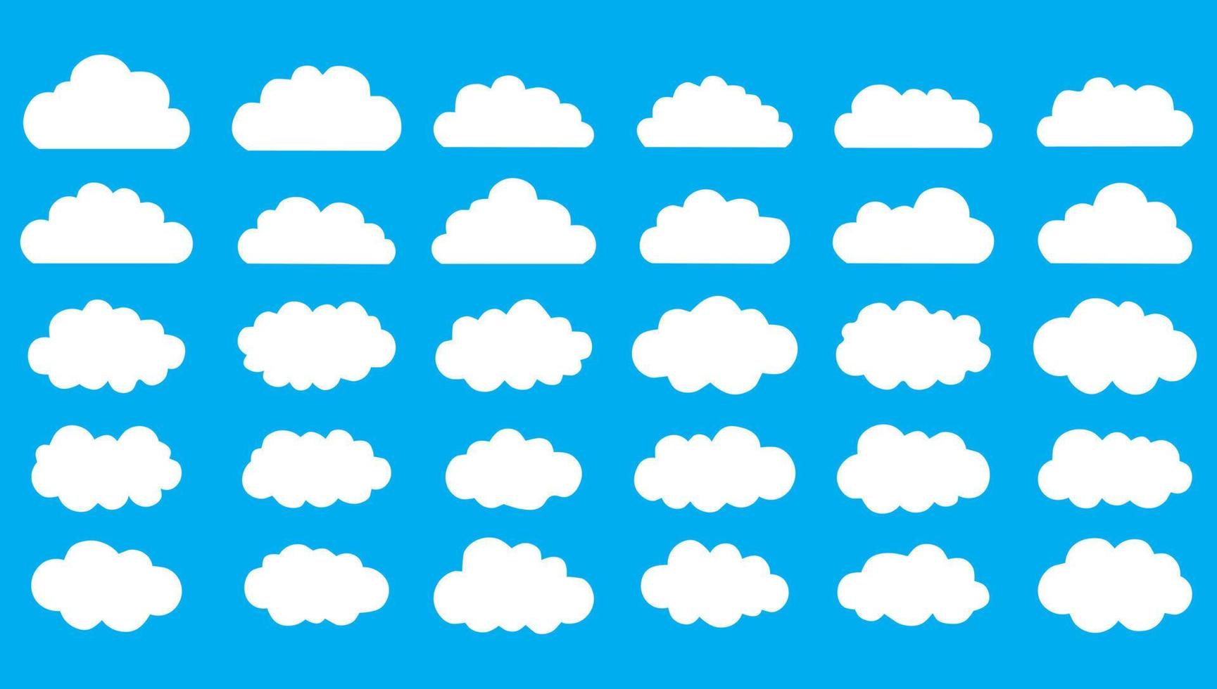 satz weißer himmel. Reihe von Vektor-Cartoon-Wolken auf blauem Hintergrund. vektor
