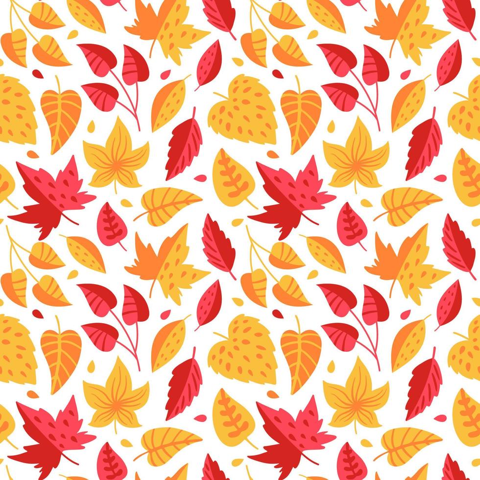 Nahtloses Muster mit roten und orangefarbenen Herbstblättern. Einzigartiges Design für Geschenkpapier, Füllzeichnungen, Hintergrundwebseiten, Herbstgrußkarten vektor
