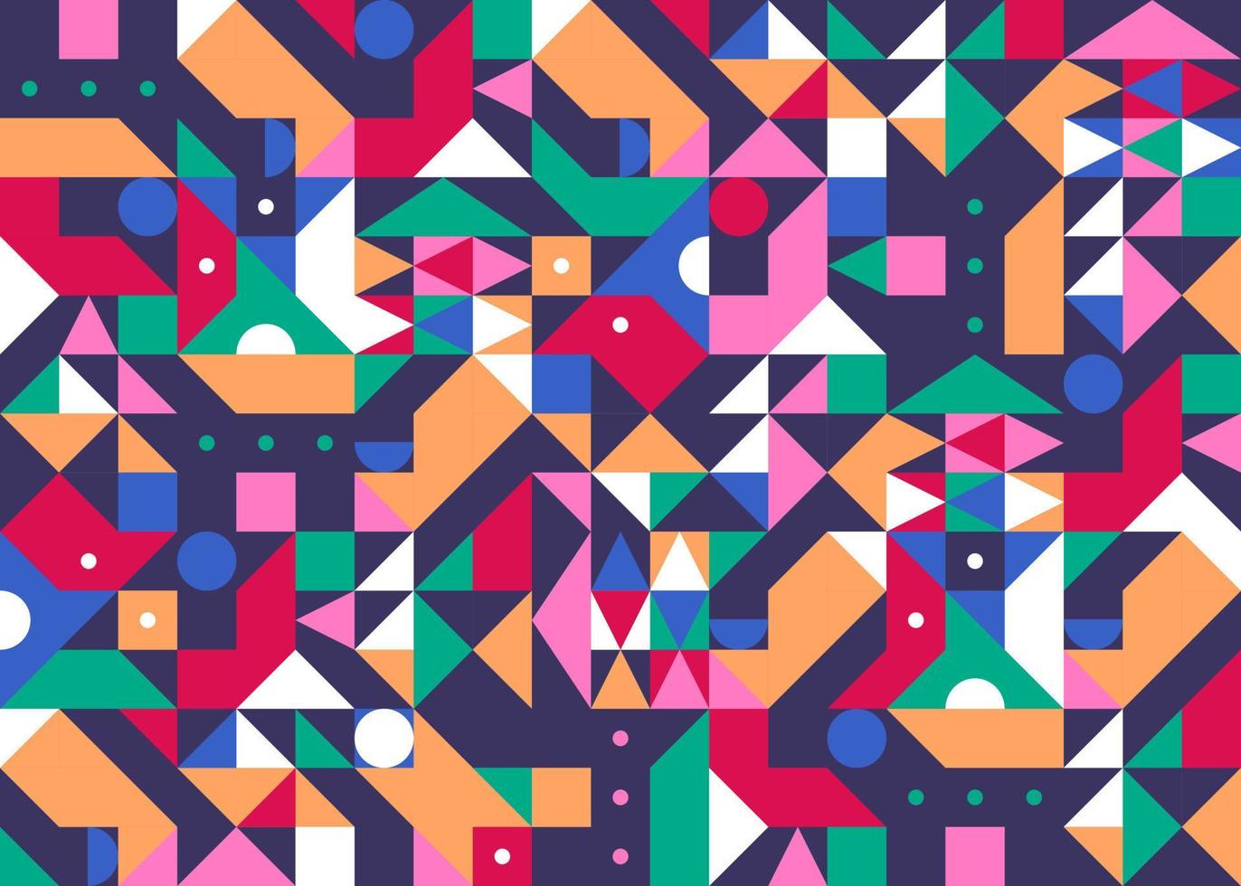 geometrisches nahtloses Muster mit mehrfarbigen Formen im dunkelblauen Hintergrund vektor