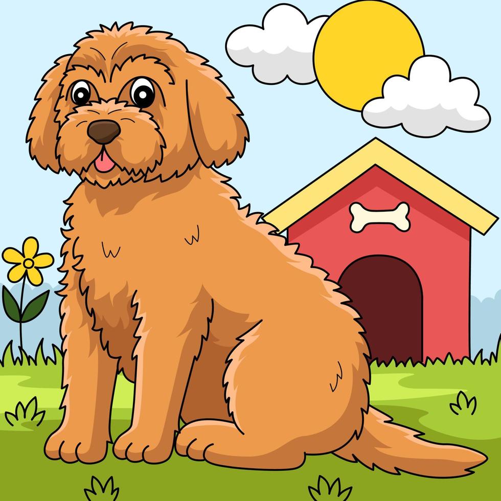 goldendoodle hund farbige karikaturillustration vektor