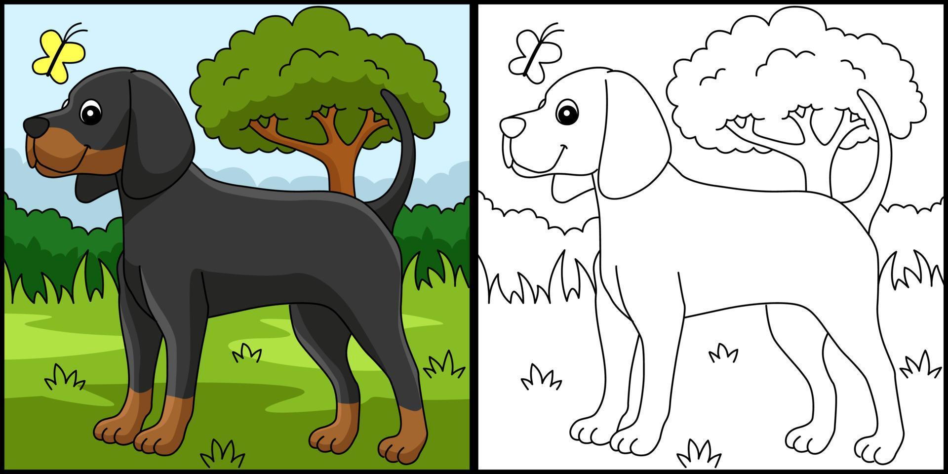 coonhound hund färg sida färgad illustration vektor