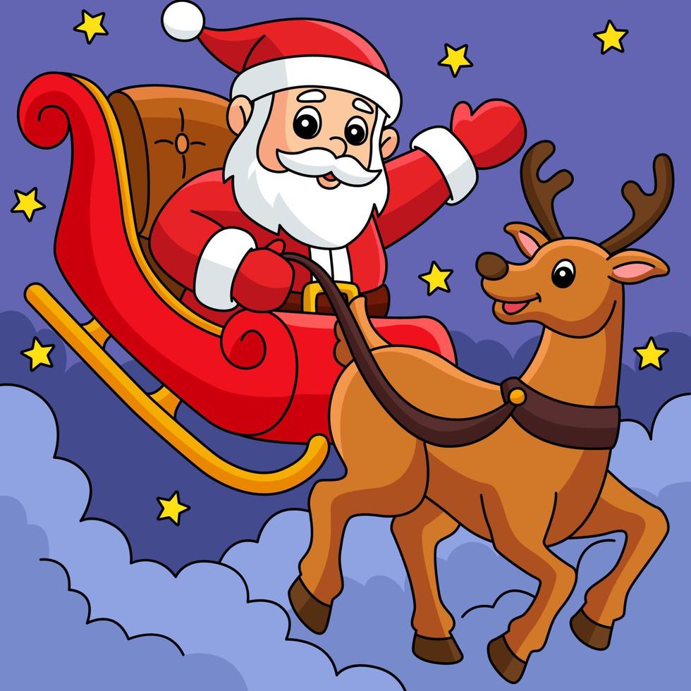 weihnachten santa schlitten ein rentier cartoon farbig vektor