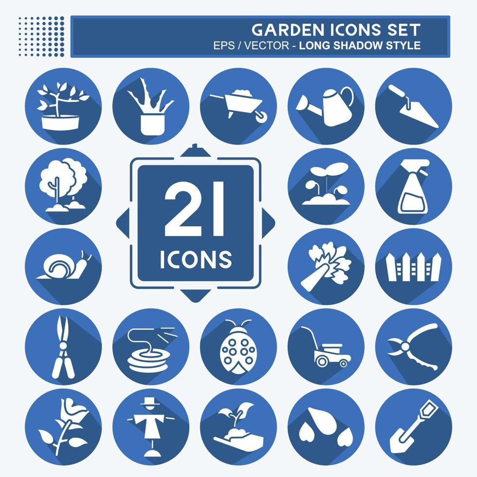 Icon-Set Garten. geeignet für Gartensymbol. langer Schattenstil. einfaches Design editierbar. Design-Vorlagenvektor. einfache Abbildung vektor