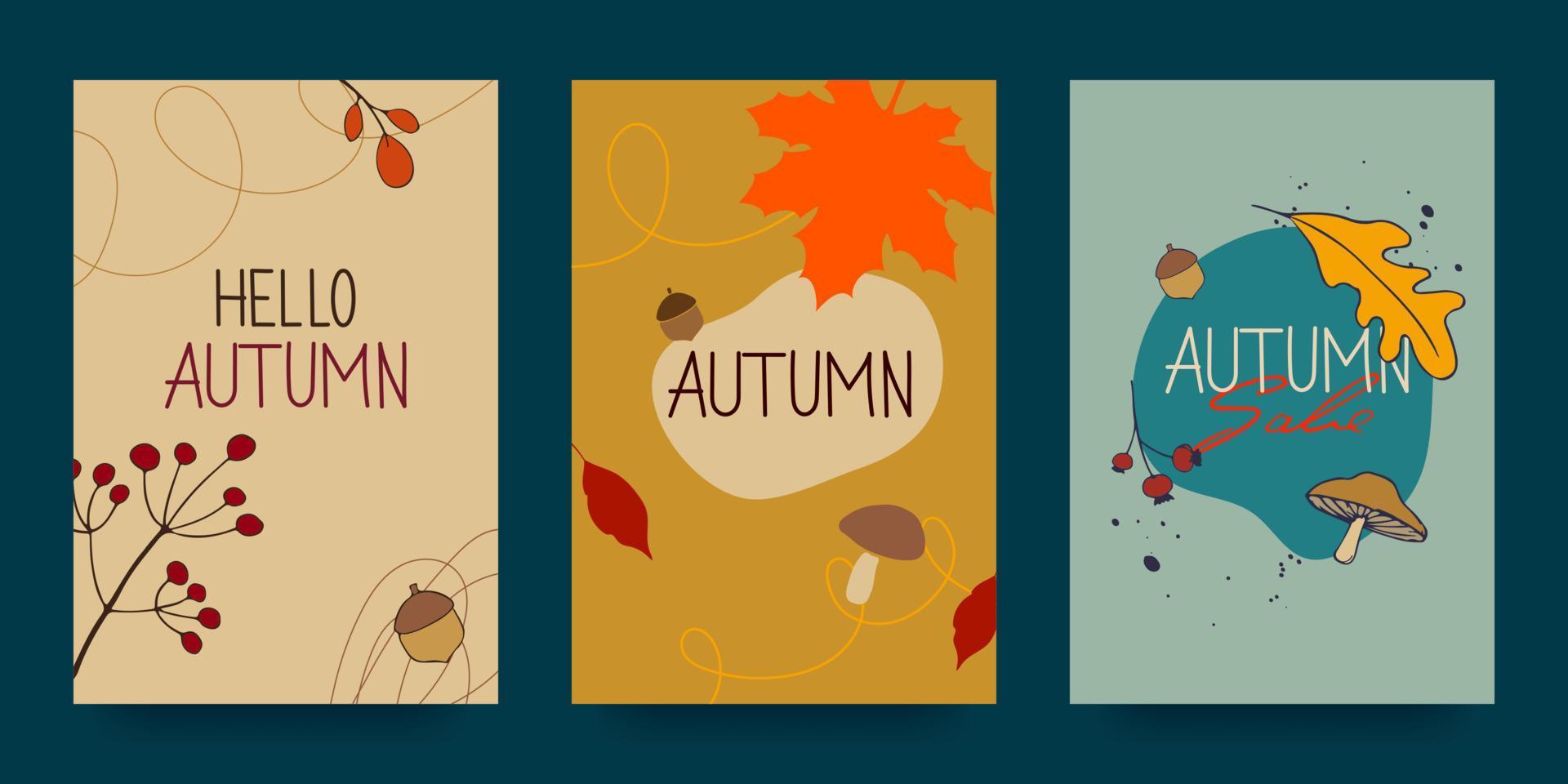 Herbst abstraktes Poster im modernen Hipster-Stil. vorlagen für die gestaltung von herbstbannern, plakaten, werbung, postkarten, verkauf. trendige moderne Kunst mit Herbstlaub. Vektor