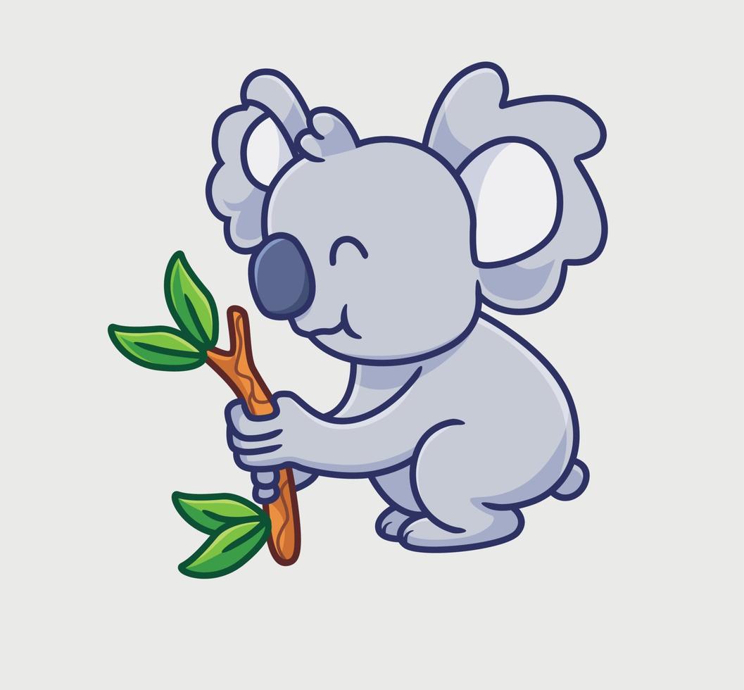 söt tecknad serie koala äter en blad. isolerat tecknad serie person illustration. platt stil vektor