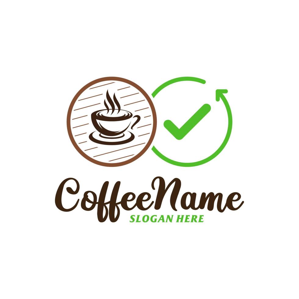 Überprüfen Sie die Entwurfsvorlage für das Kaffee-Logo. Kaffee-Scheck-Logo-Konzeptvektor. kreatives Symbolsymbol vektor