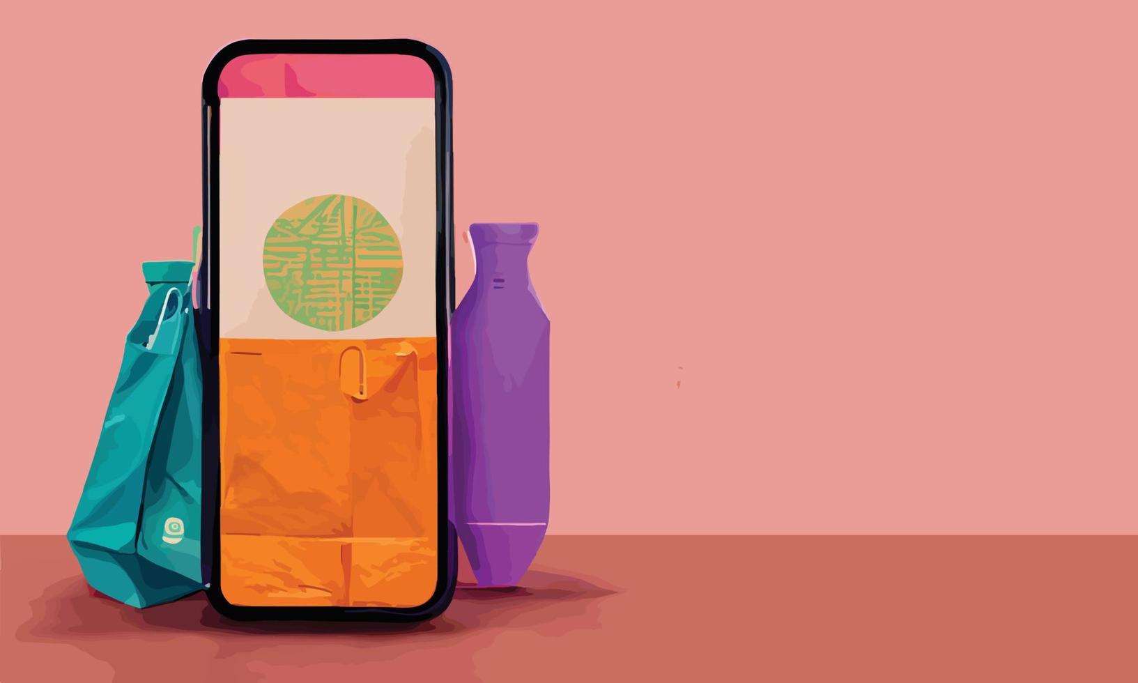 Online-Shopping oder Lieferkonzept Illustration 3D-Vektor zeigen Trolley, Taschen und Kisten. modernes, trendiges Design in leuchtenden Farben auf dem Smartphone vektor