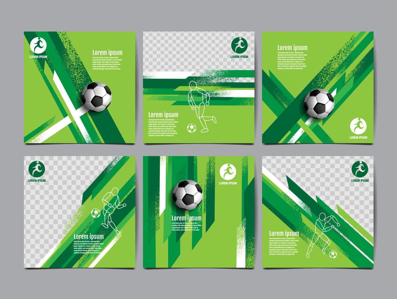 fotboll fyrkant mall, fotboll baner, sport layout design, grön tema, vektor