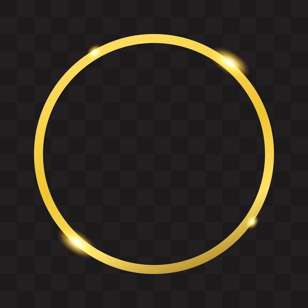 guld skinande cirkel gräns på svart transparent bakgrund. gyllene rektangel ram med gnistra effekt. guld ram dekoration. vektor