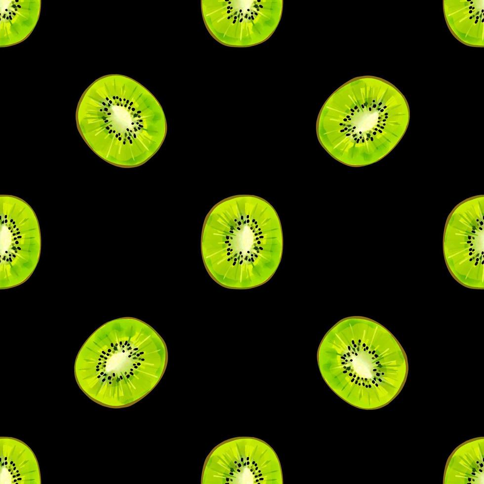 Nahtloses Muster mit iillustration Kiwi-Scheiben auf schwarzem Hintergrund vektor