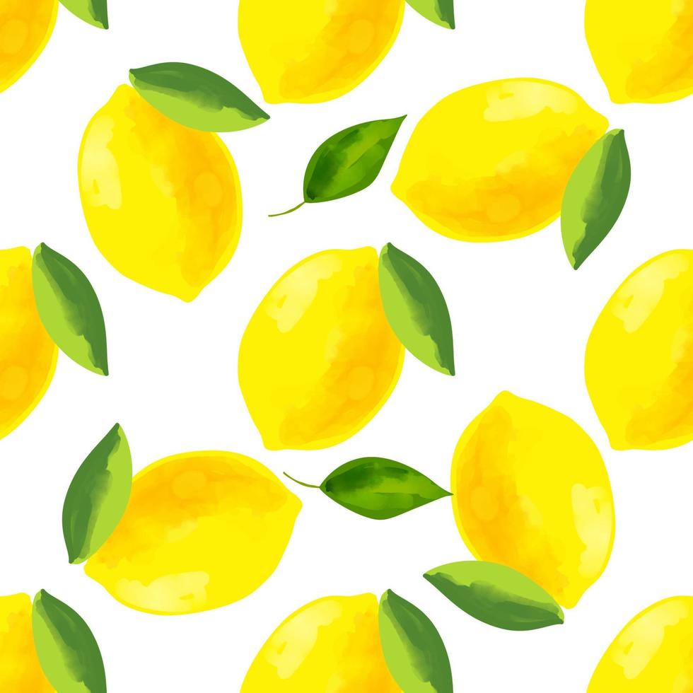 sömlös mönster med citron- och löv ilustration på en vit bakgrund vektor