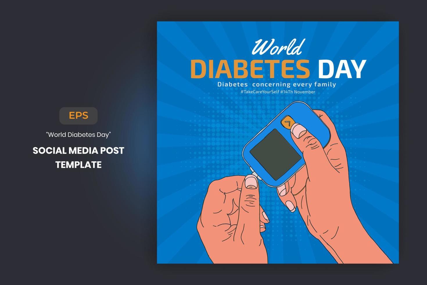 värld diabetes dag hand dragen baner, affisch för social media posta vektor