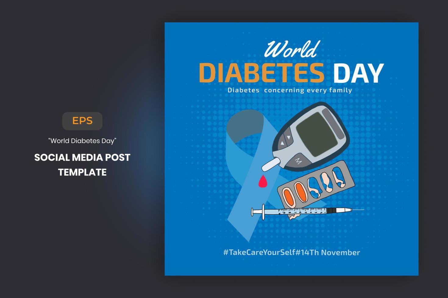 Weltdiabetestag handgezeichnetes Banner, Poster für Social-Media-Beiträge vektor