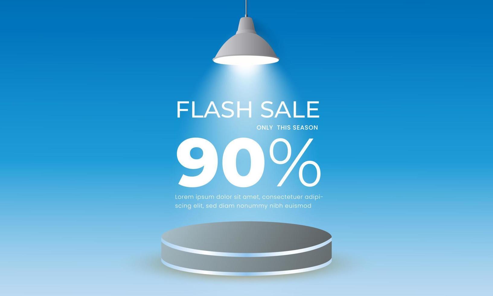 Flash-Verkauf mit 90-Prozent-Rabatthintergrund mit eingeschaltetem Licht und Podium vektor
