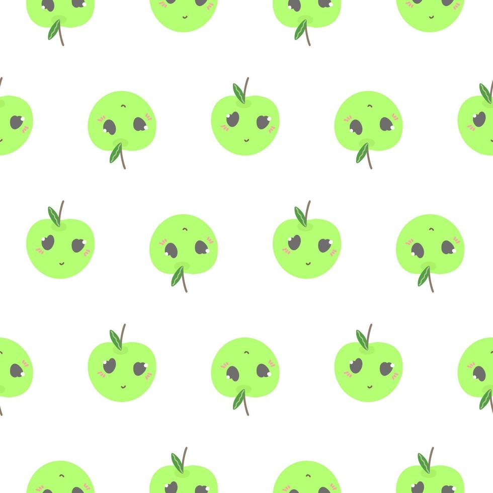 grön äpple mönster. äpple med ögon, karaktär för barns mönster, skriva ut, tyger, kläder. vektor