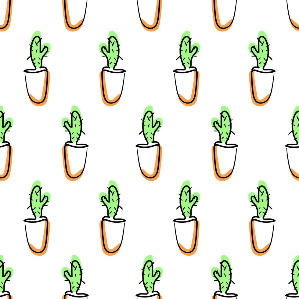 Kaktus-Muster. handgezeichneter kaktus, linienkunstdesign auf einem muster für textilien, tapeten, web. vektor