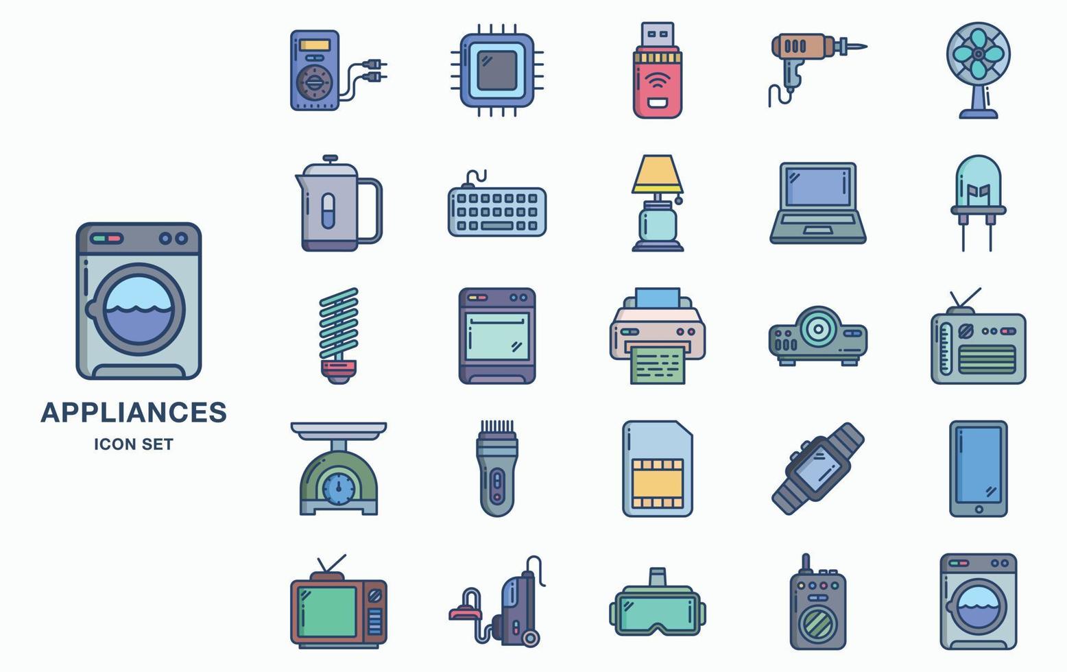 Icon-Set für elektrische Geräte und Haushaltsgeräte vektor