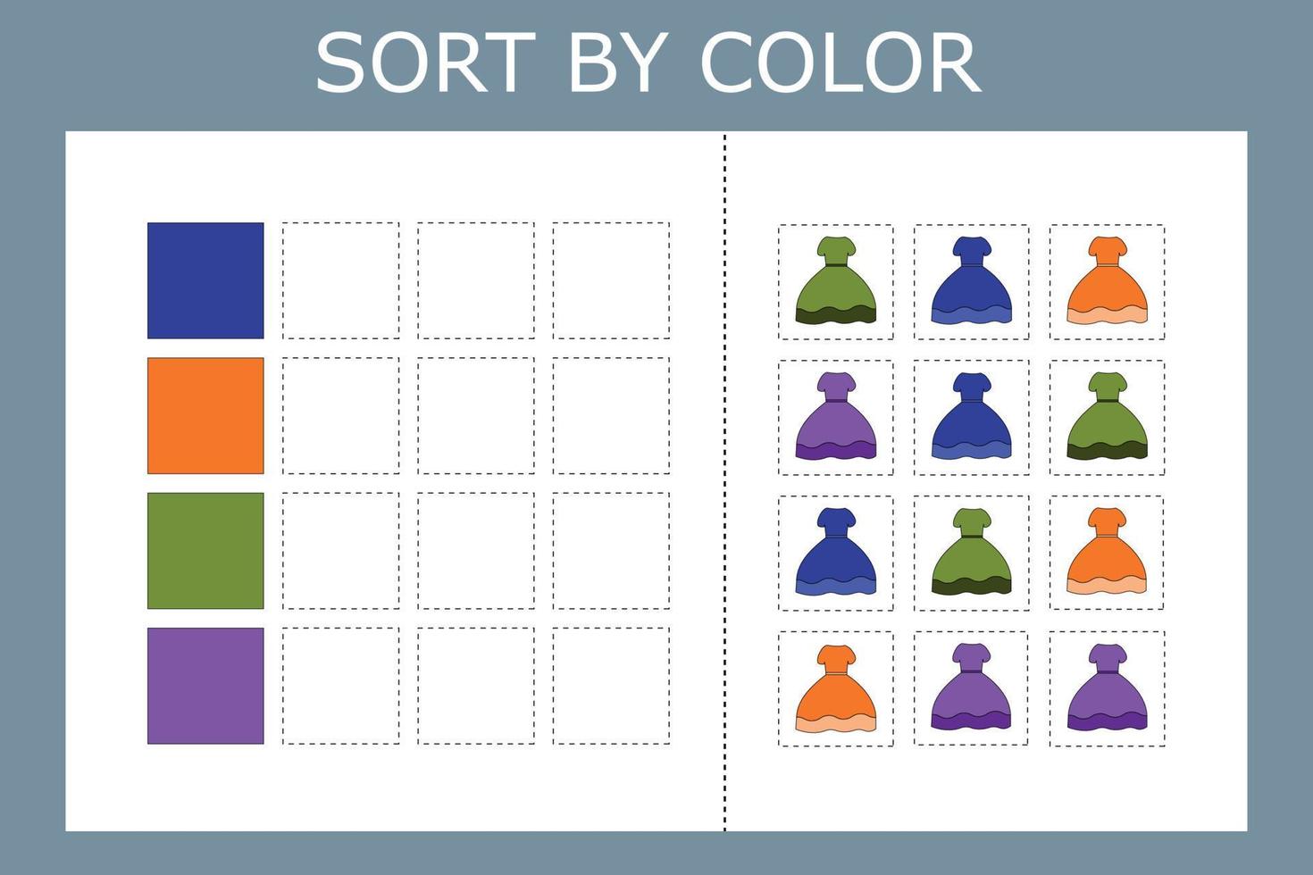 Kleidung nach Farbe sortieren. Logikspiel für Kinder. vektor