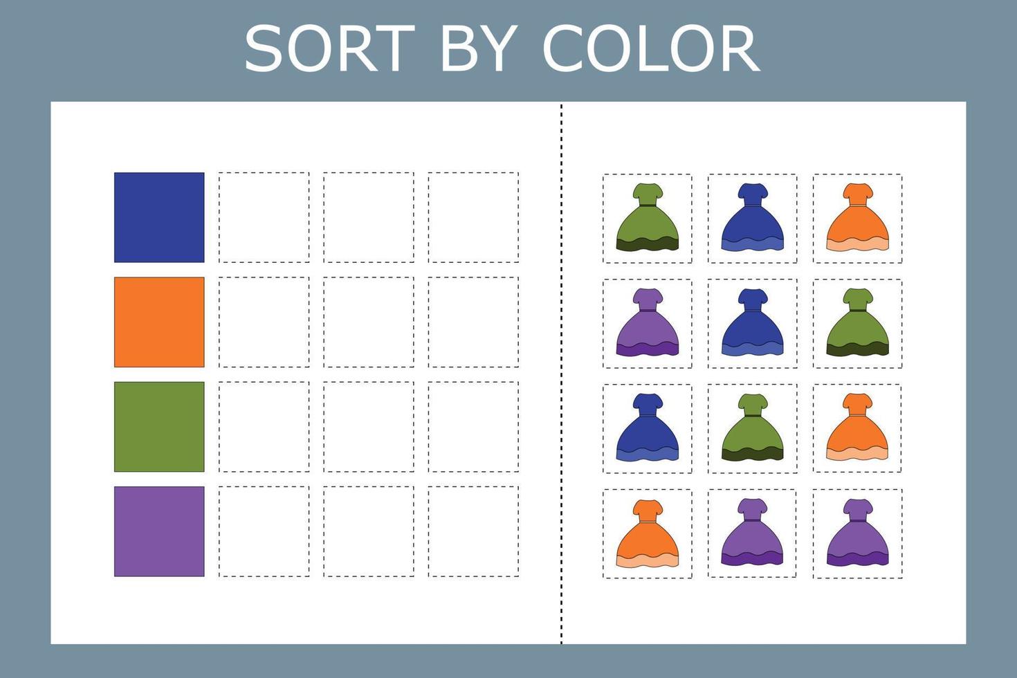 sortera kläder efter färg. logikspel för barn. vektor