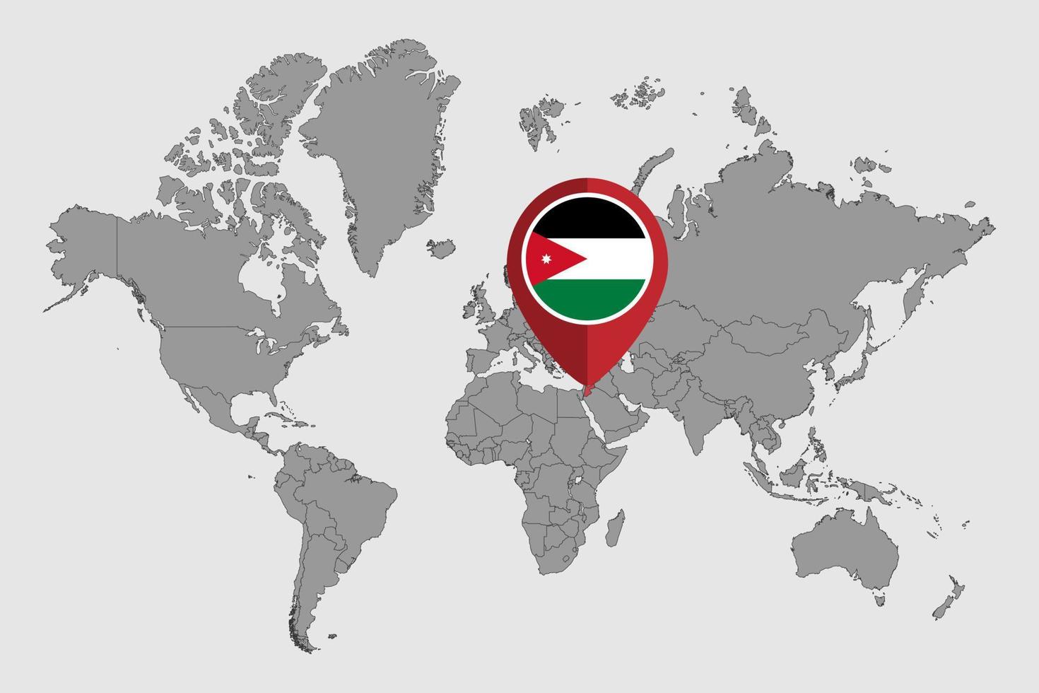 nåla karta med jordan flagga på världskartan. vektor illustration.