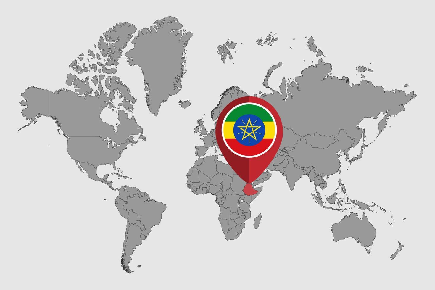 Stecknadelkarte mit Äthiopien-Flagge auf der Weltkarte. Vektor-Illustration. vektor