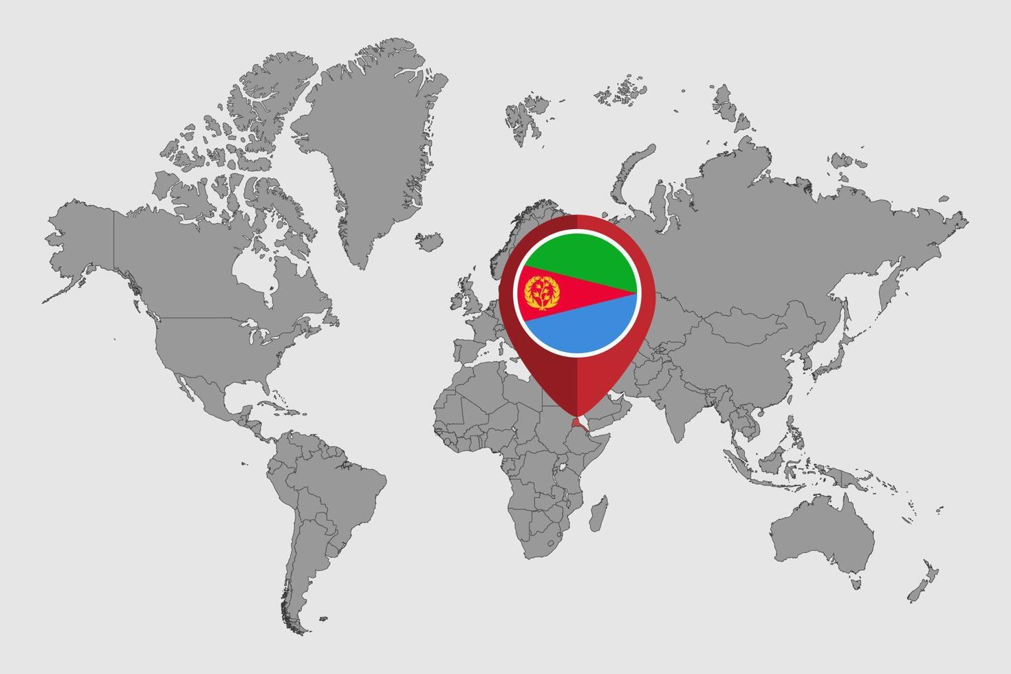 nålkarta med Eritreas flagga på världskartan. vektor illustration.