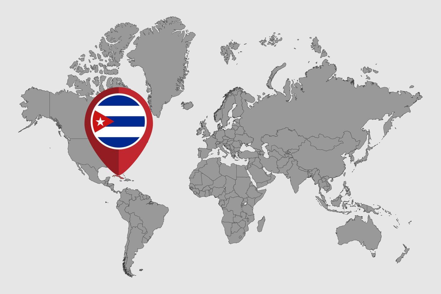 nålkarta med Kubas flagga på världskartan. vektor illustration.