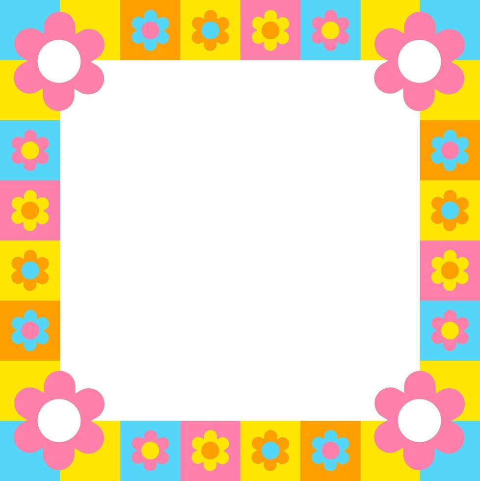pastell blå rosa gul orange Färg daisy blomma kolla upp rutig pläd gingham mönster illustration ram och gräns bordsduk, picknick matta slå in papper, matta, tyg, textil, scarf vektor