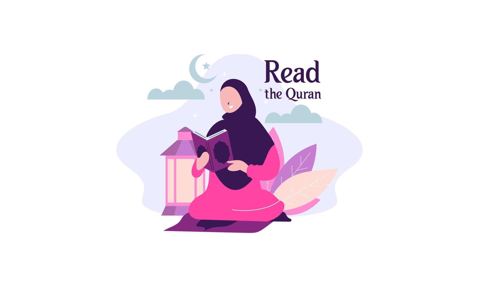 muslimische leute lesen heilige koranillustration vektor
