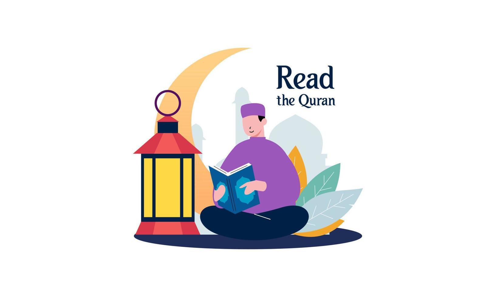muslim människor läsning helig quran illustration vektor