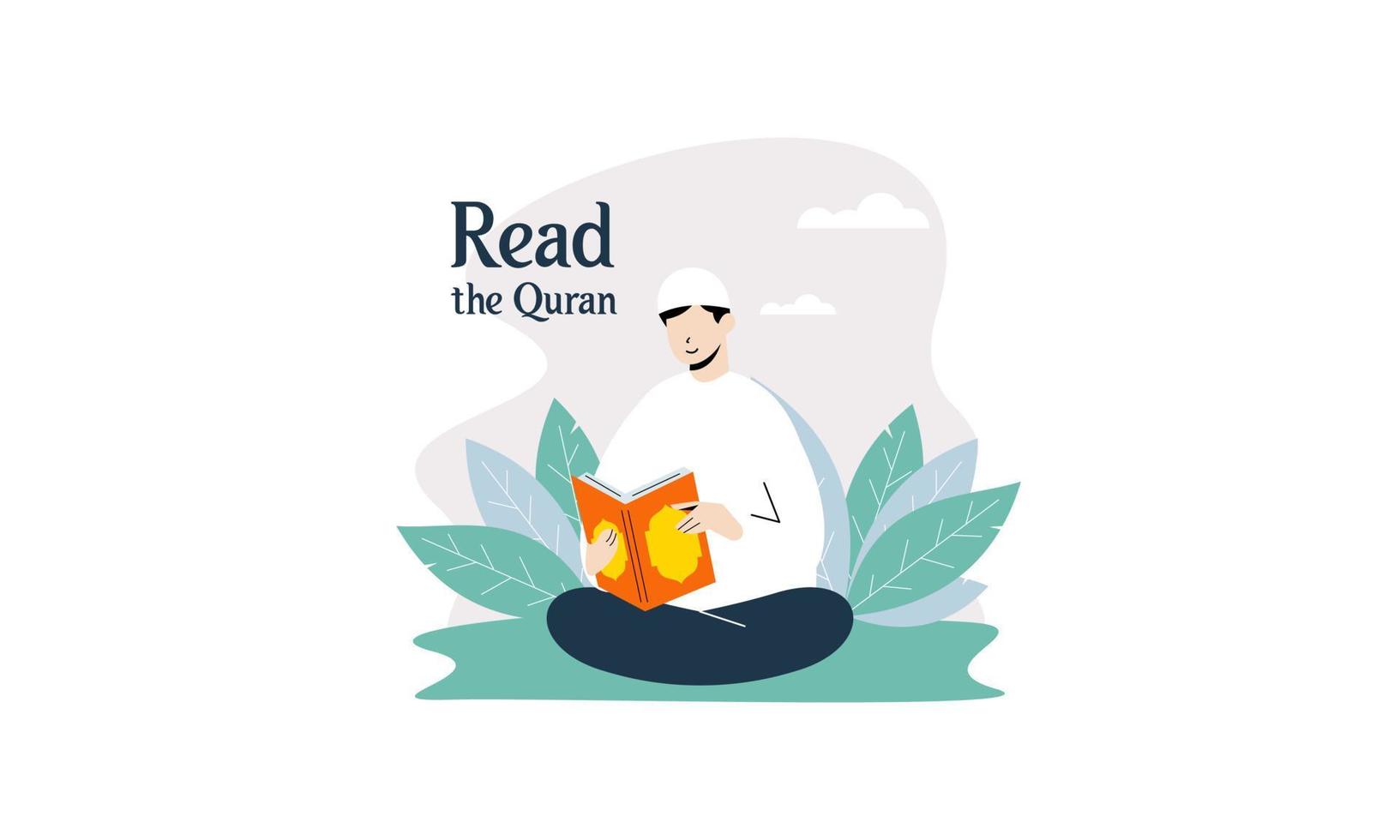 muslim människor läsning helig quran illustration vektor