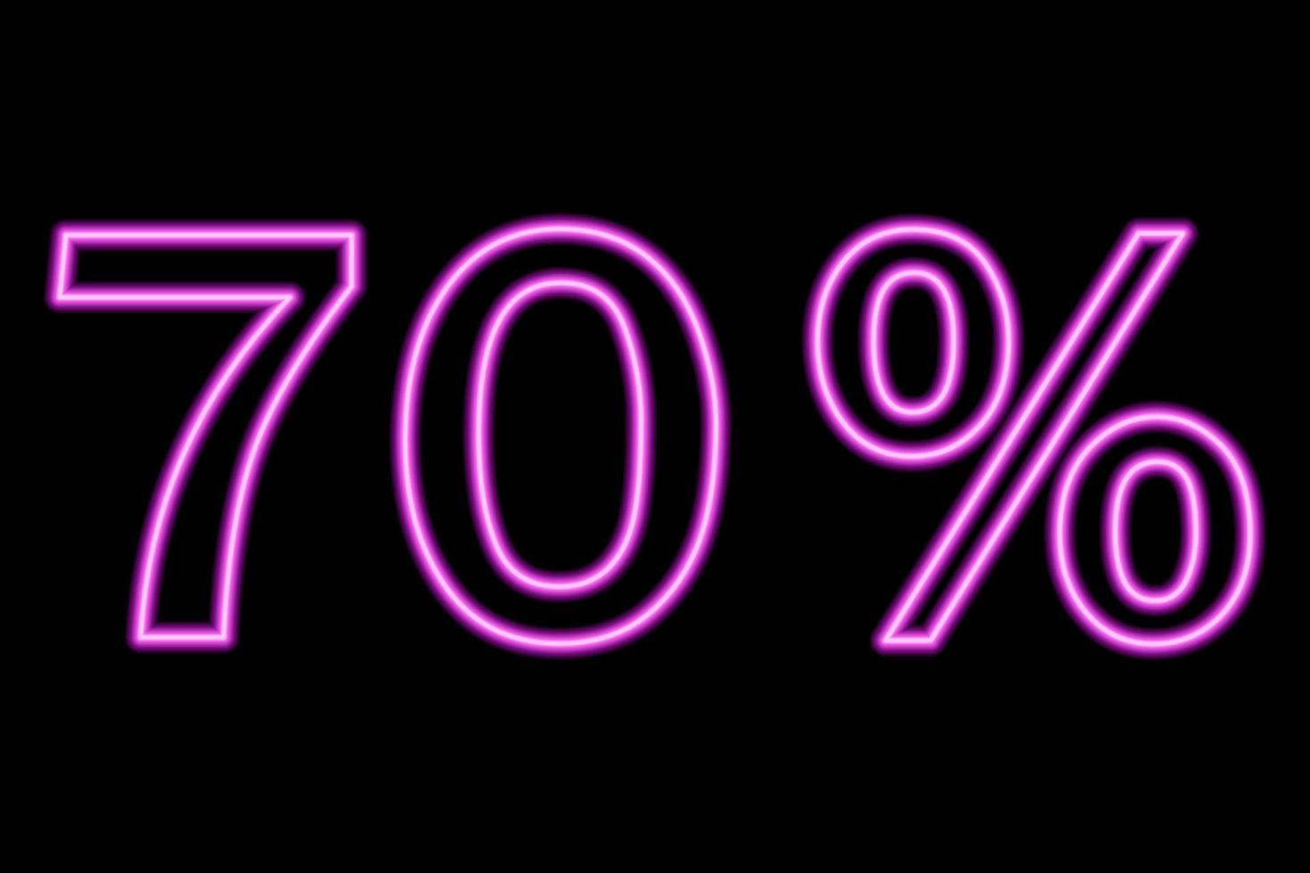 70-Prozent-Inschrift auf schwarzem Hintergrund. rosa linie im neonstil vektor