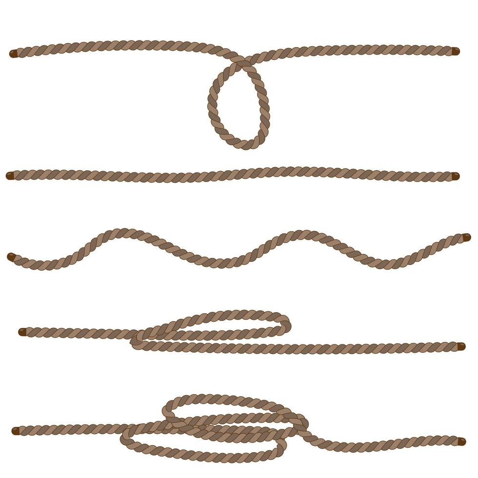 braune natürliche Jute-Seil-Set-Vektor-Illustration. Garnsammlung isoliert auf weißem Hintergrund. Packthread-Clipart. vektor