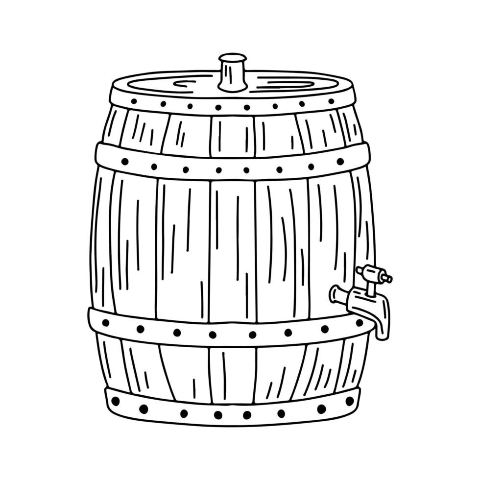 trä- tunna av öl i hand dragen klotter stil. vektor illustration isolerat på vit bakgrund.