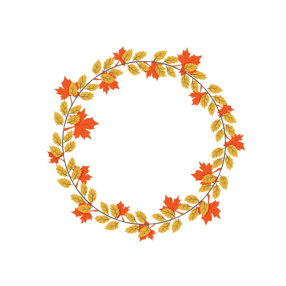 Herbstlaubkranz mit gelben und orangefarbenen Blättern. Vektor-Herbst-Illustration. Laubhintergrund isoliert auf weißem Hintergrund. Naturdesign. vektor