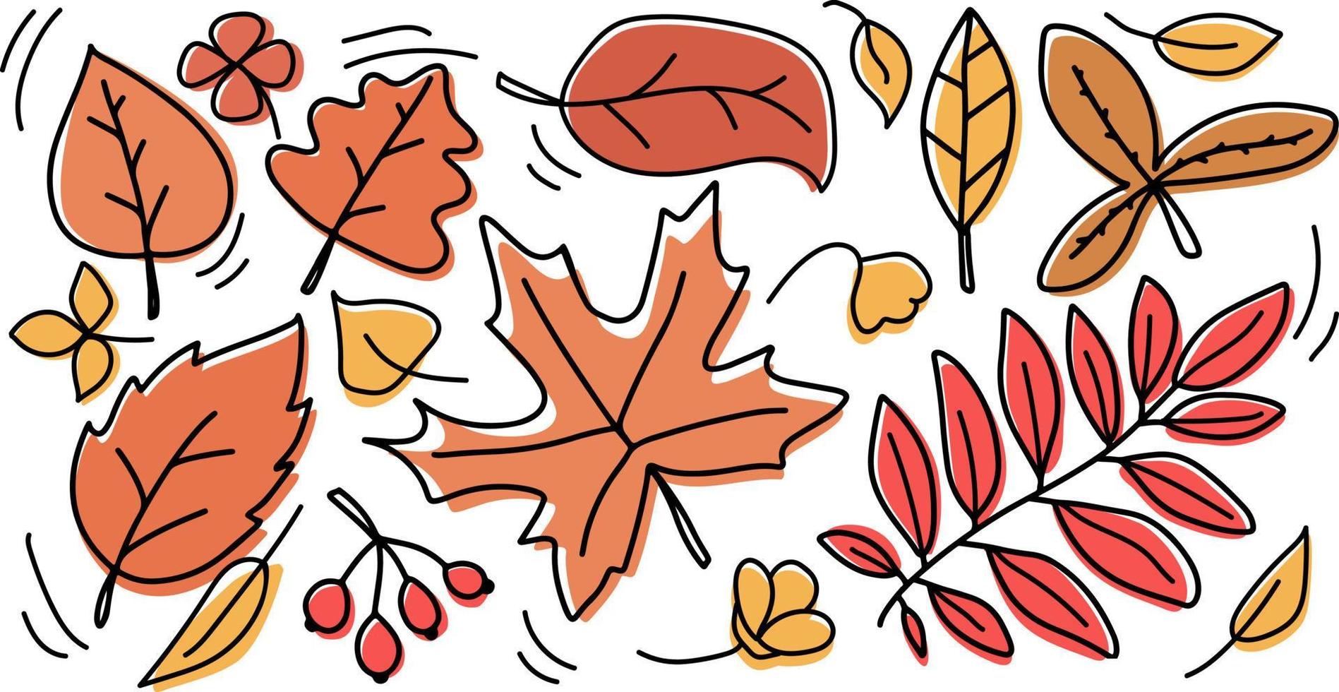 höst gul och orange löv uppsättning. isolerat på vit bakgrund vektor illustration. träd lövverk element för säsong- hälsning kort mönster.