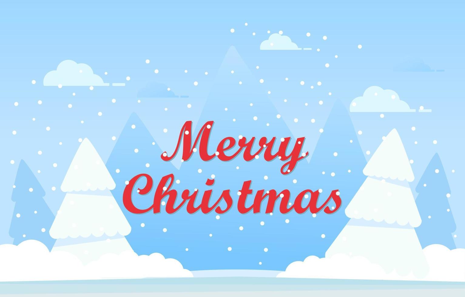 festlig jul banner.winter landskap med snöig gran träd. glad jul bokstäver.faller snö.vektor realistisk illustration. vektor