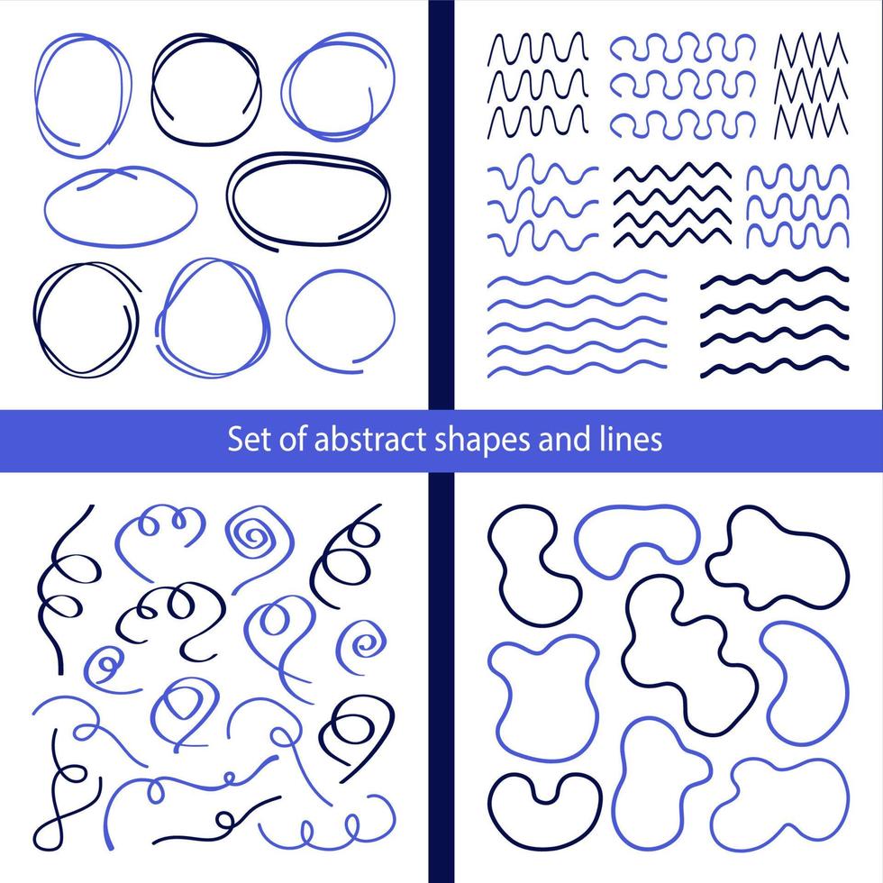 uppsättning av abstrakt former, fläckar, rader, och klottrar. trendig element för din mönster. ritad för hand klämma konst. vektor