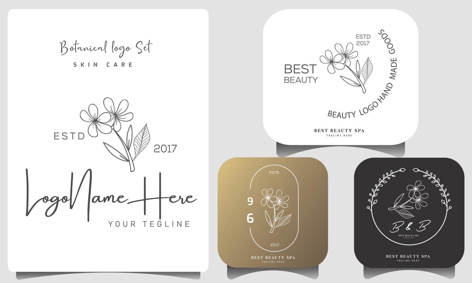 botanisches florales element handgezeichnetes logo mit wilden blumen und blättern. logo für spa- und schönheitssalon, boutique, bioladen, hochzeit, blumendesigner, innenausstattung, fotografie, kosmetik. vektor