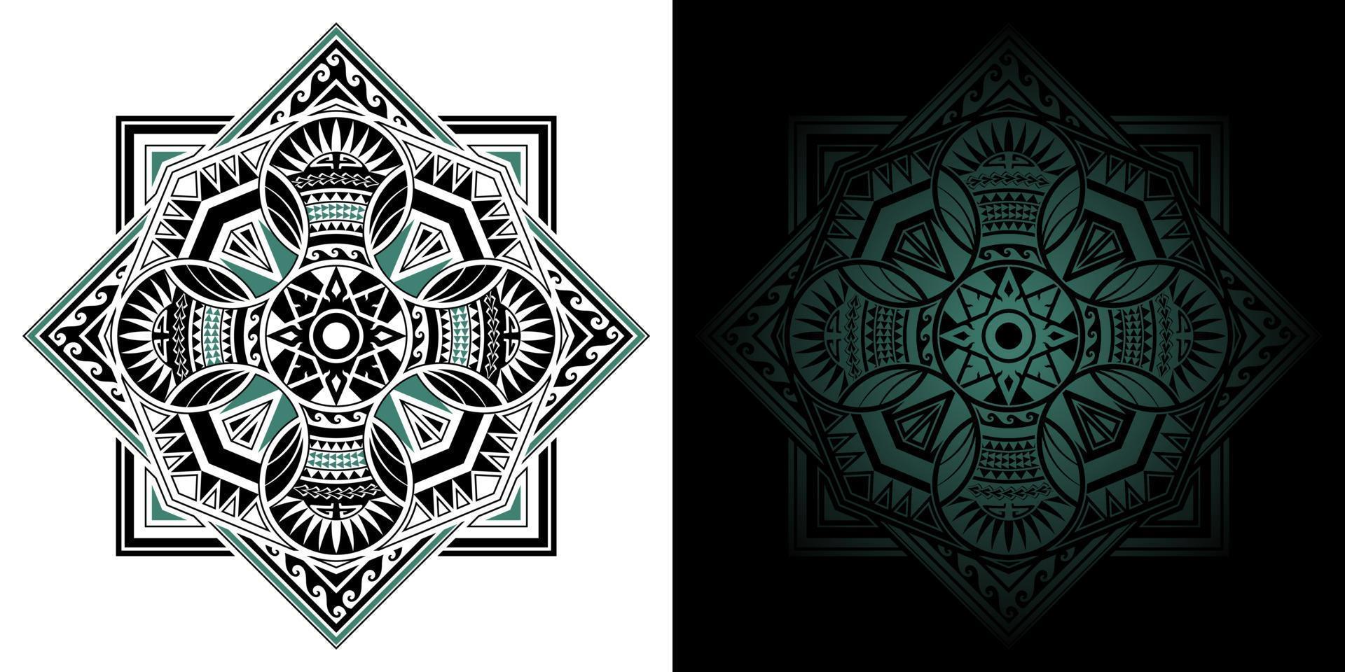 geometrischer thailändischer Mandala polynesischer Kunstkreis in quadratischen Formen vektor