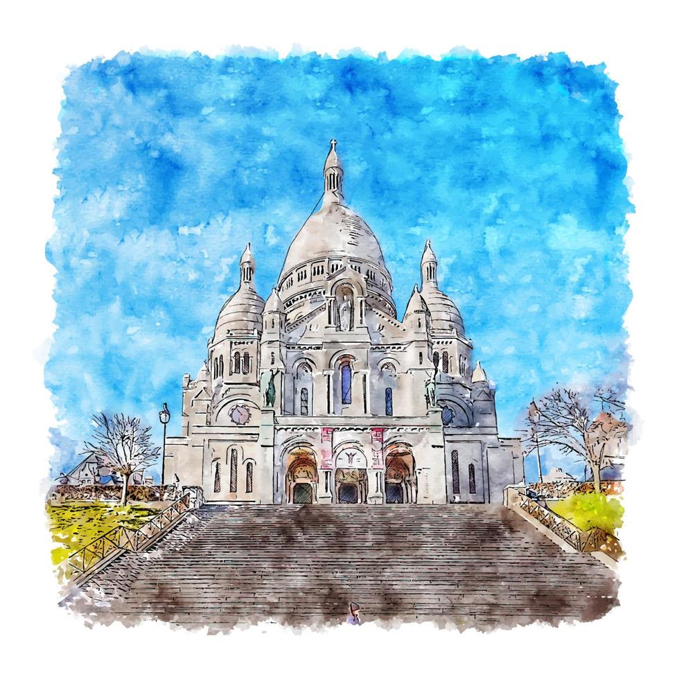 montmartre paris Frankrike vattenfärg skiss hand dragen illustration vektor