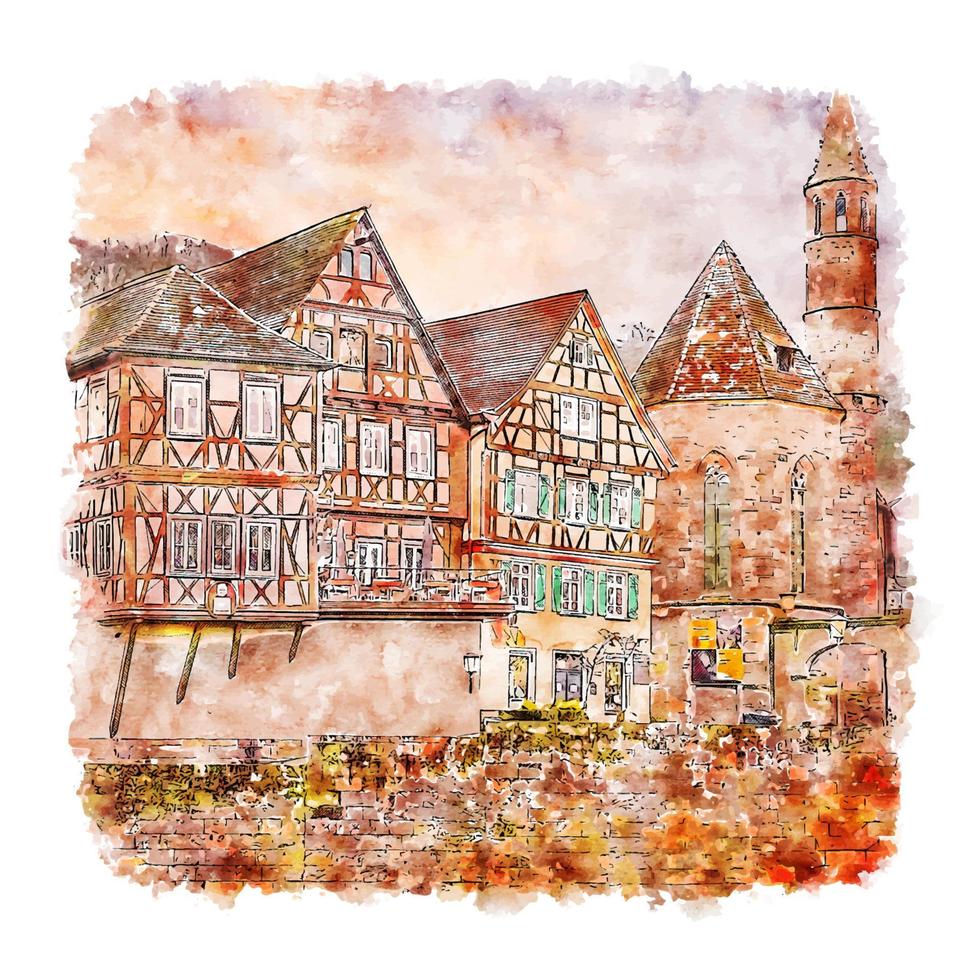 schwäbisch hall deutschland aquarell skizze handgezeichnete illustration vektor