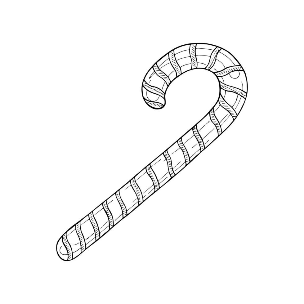 ritad för hand, jul godis sockerrör ikon med spiral Ränder. vektor linje mynta hård socker sticka, söt gåva för jul Semester