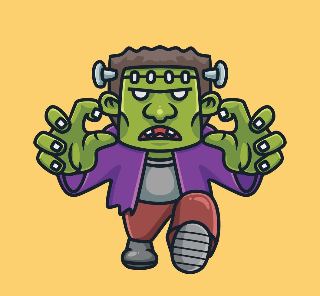 süßer Frankenstein-Zombie. isolierte illustration des karikatur-halloween-konzepts. flacher Stil geeignet für Aufkleber-Icon-Design Premium-Logo-Vektor. Maskottchen Charakter vektor